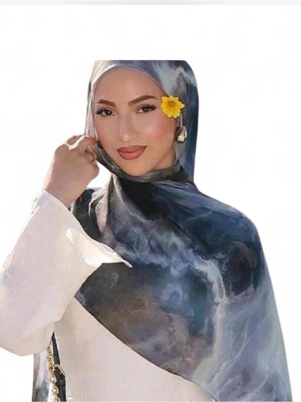 Marbled Smoke-Print Hijab Scarf - Charcoal & White